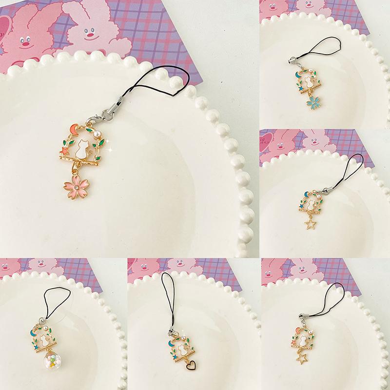Cute Flower Phone Rope Keychain Pendant Phone Case Strap Women Girls Telephone Jewelry Anti-Lost Lanyard Hanging Cord Keychain