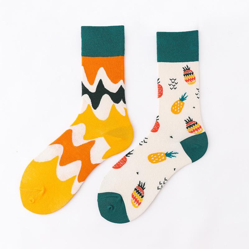 Personalized Cartoon AB Mismatched Socks Fashion Crew Couple Cotton Socks Women s Fancy Flower Fruit Tiger Print Funny Socks One Size