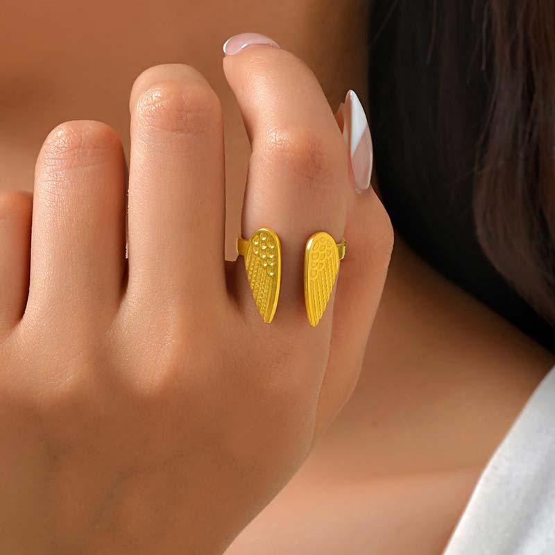 Creative Stainless Steel Cartoon Wings Rings for Women Girls Vintage Personlity Gold Color Opening Ring Trend Jewelry Wholesale