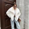 Womens Short Faux Fur Coat With Oversized Lapel Warm Plush Open Front Jacket Winter