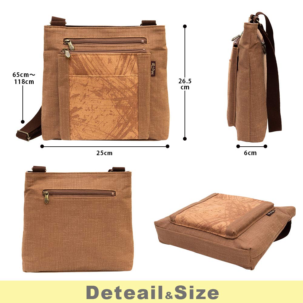 Creare Kiki Damen Umhängetasche, Leicht, Crossbody, Hergestellt in Japan, Kimono-Stil, Kaki-Tannin gefärbt, Körper-Umhängetasche mit mehreren