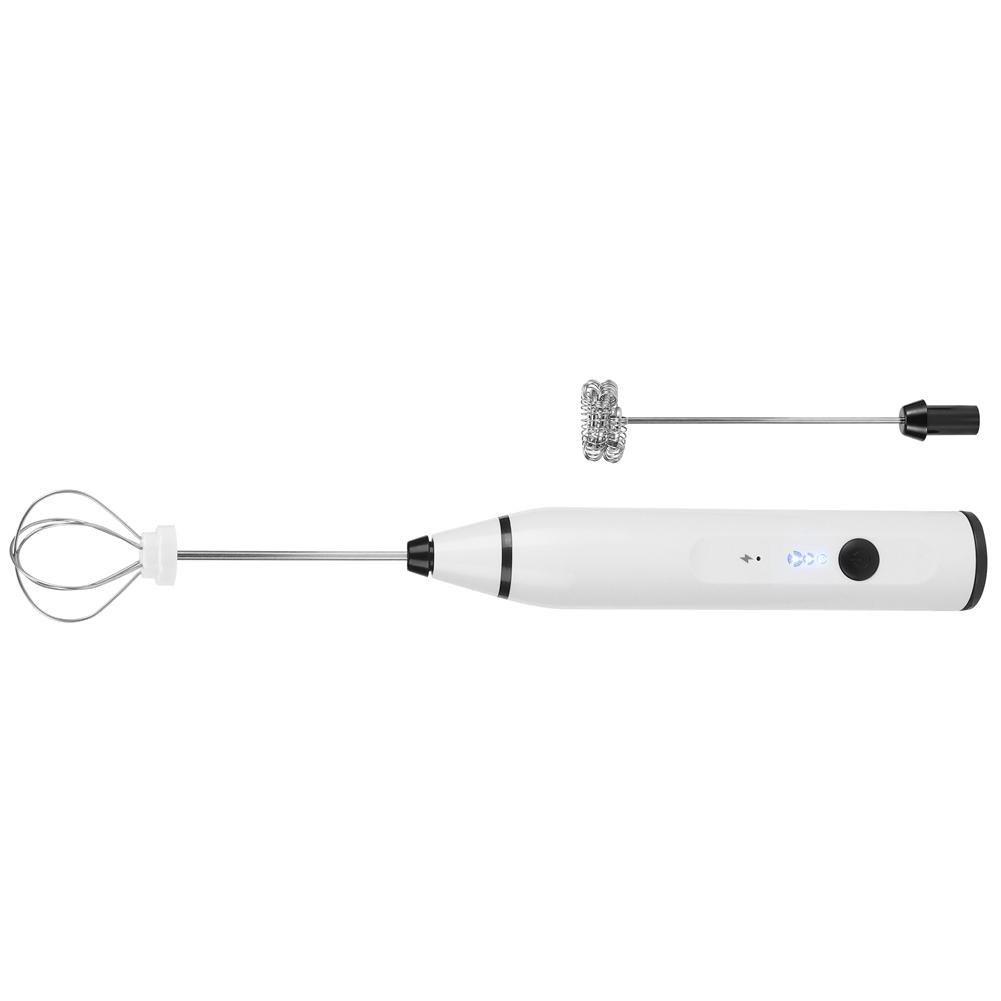 Piccola frusta elettrica portatile, mini schiumatore per caffè, latte, cioccolata calda, ricarica USB, bianco