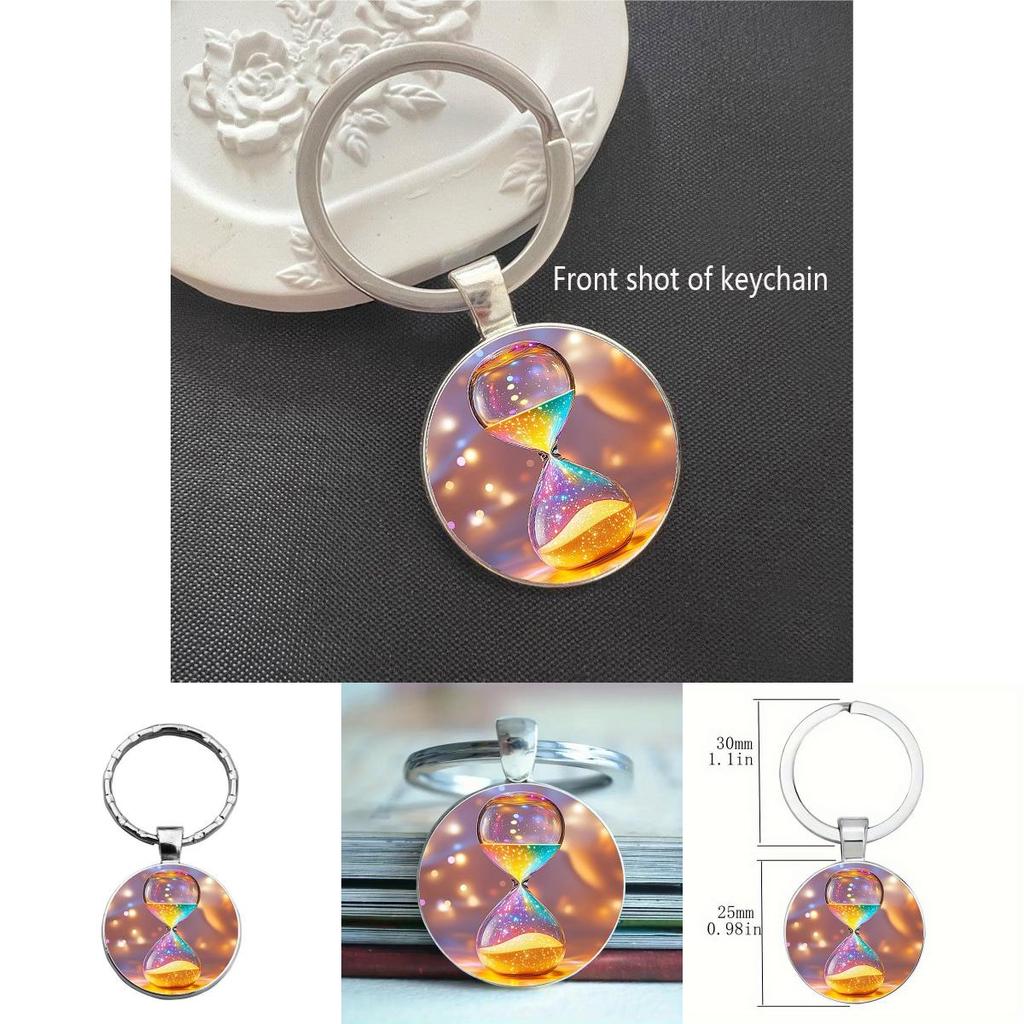 Eleganter bunter Sanduhr-Schlüsselanhänger mit Legierungsrahmen und niedlichem Stil für Geschenk und Accessoires