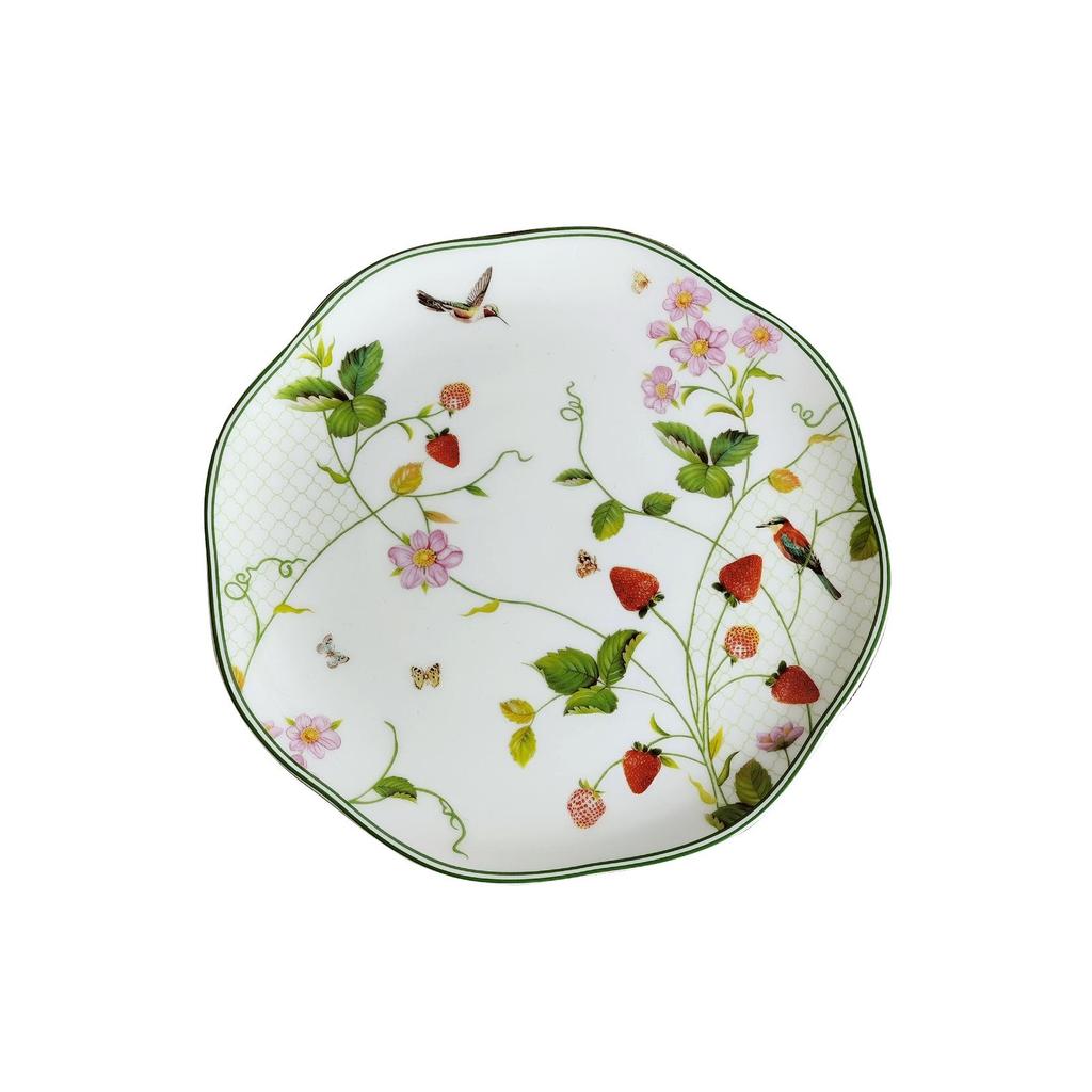 Wild Strawberry Bone China Tableware Set: Ceramic Bowls, Plates, Coffee Cups, and Tea Accessories.
