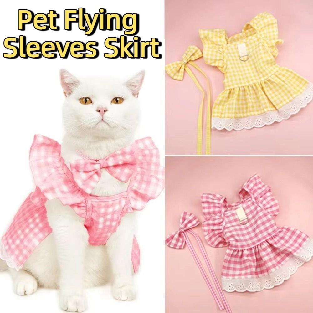 Sweet Plaid Lace Dog Skirt Soft Puppy Fairy Skirt Cat Princess Dress  for Small and Medium Pet