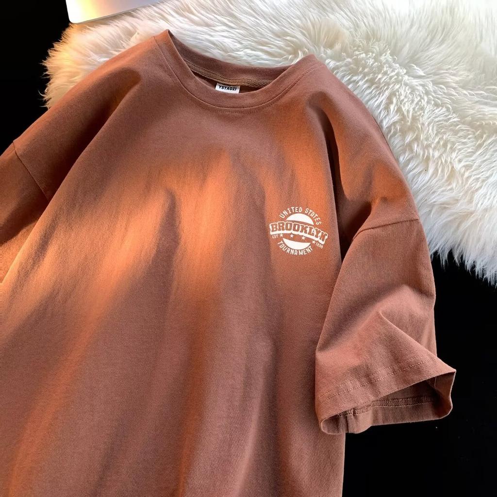 Men'S Trendy Letter Round Neck Printed Short Sleeved T-Shirt For Summer Ins Loose Casual Top