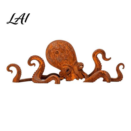 Outdoor Metal Garden Sculpture Rust Patina Giant Squid Sculpture Handmade Octopus Statue for Art Lawn Patio and Beach House Decor Coastal