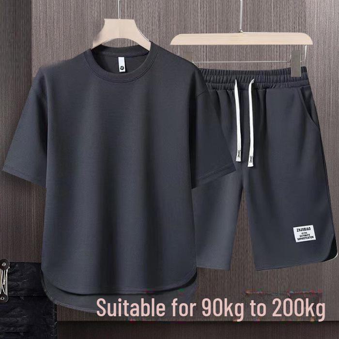 Men's Korean Summer Waffle Short-Sleeve T-Shirt & Casual Sports Two-Piece Set