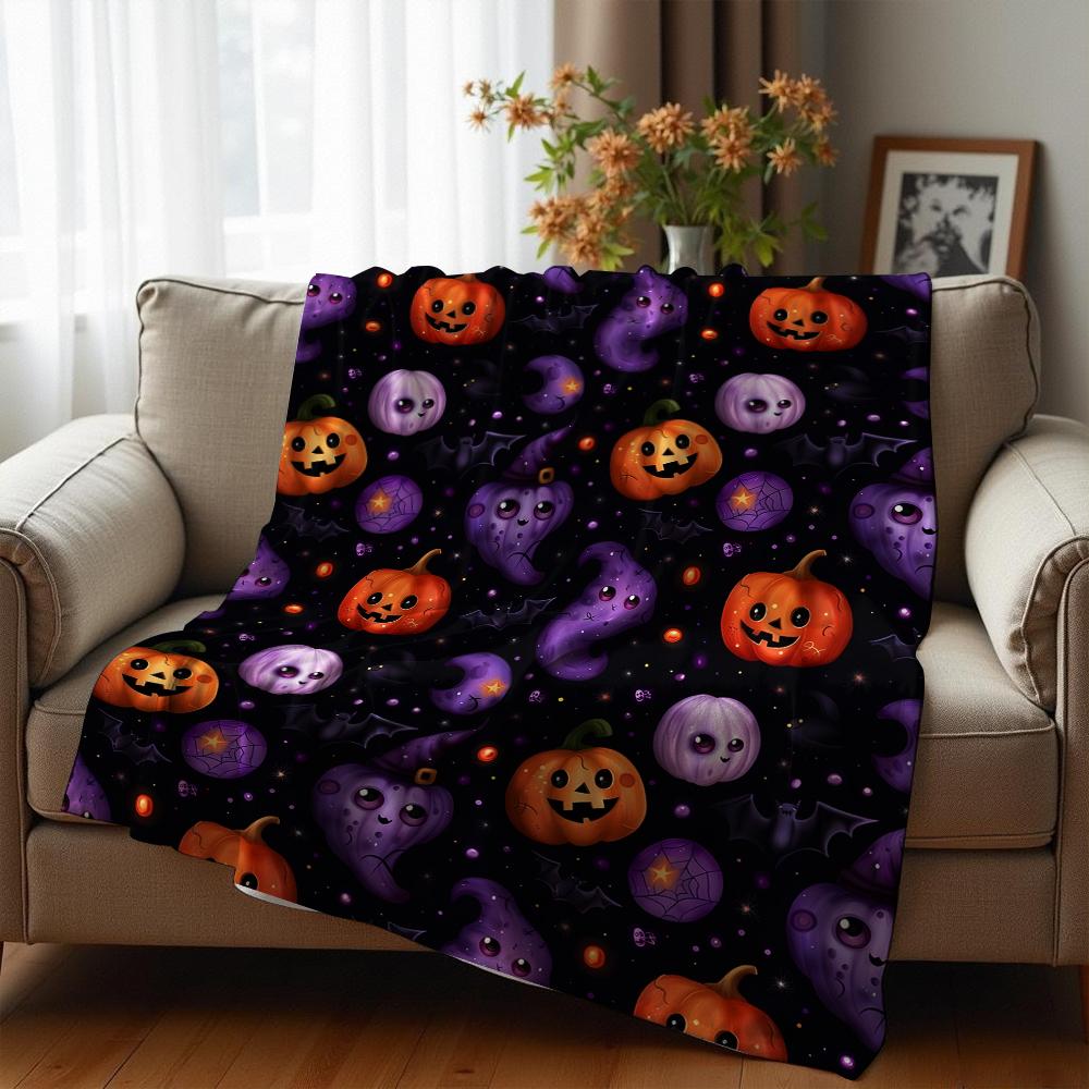 Pumpkin Coffee Fall Cartoon Anime Print Flannel Blanket Soft Warm Throw for Kids Bedroom Sofa Christmas Office Car