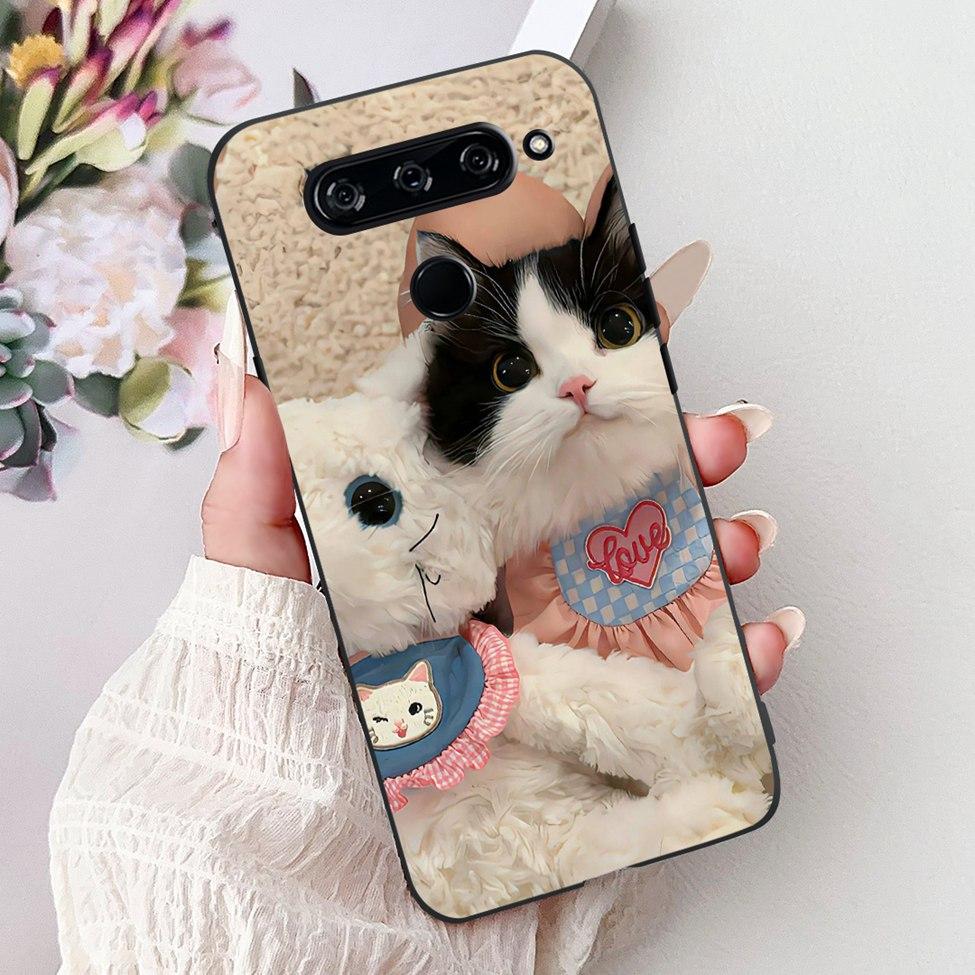 Funda For LG V40 ThinQ Case Cover Silicone Luxury Fashion Cute Cat Cool Shockproof Bumper Casing For LG V405 LM-V405 LM-V409N