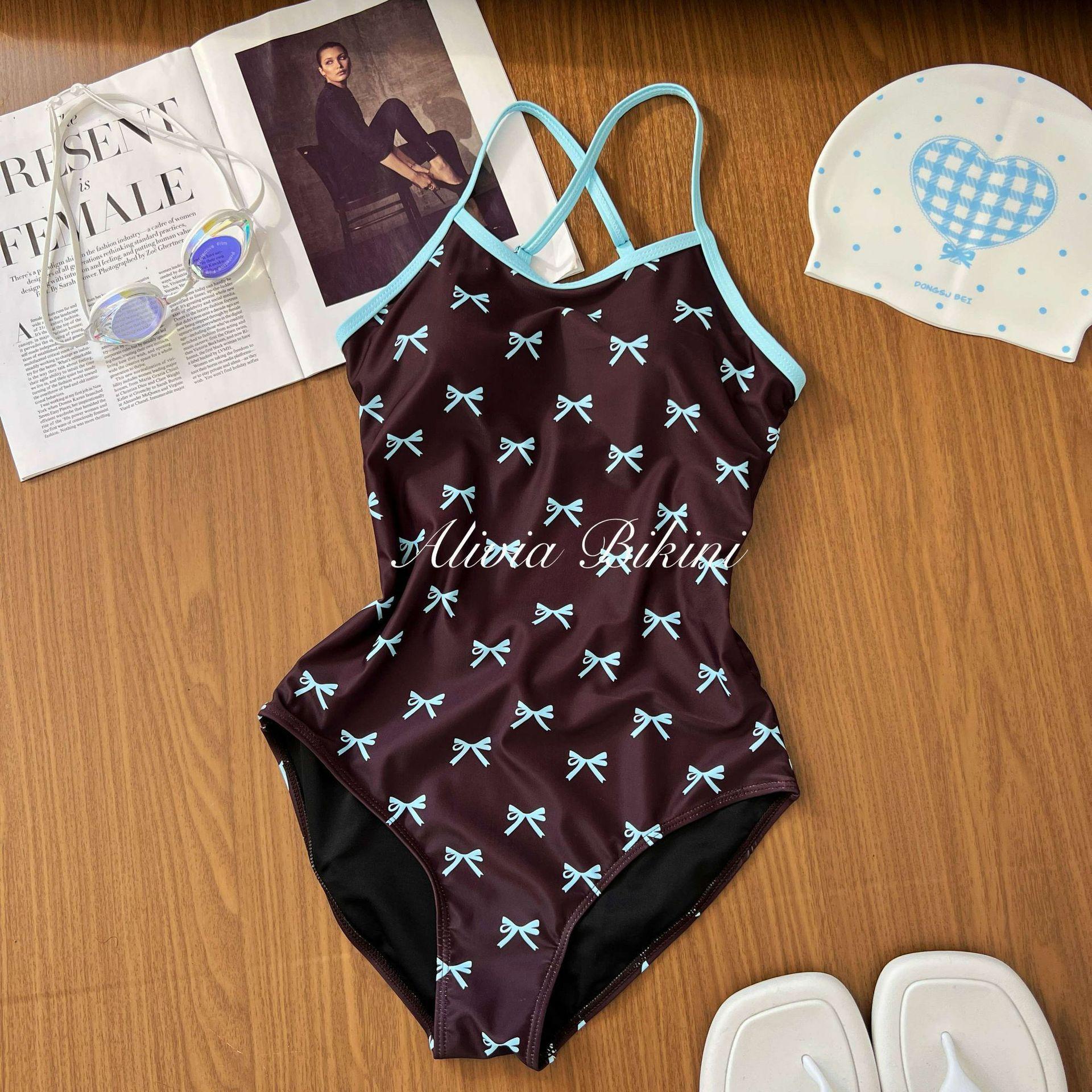 [Mint Raw Kit] Cute Bow One-piece Swimsuit  s White Chocolate Professional Competition Swimsuit M