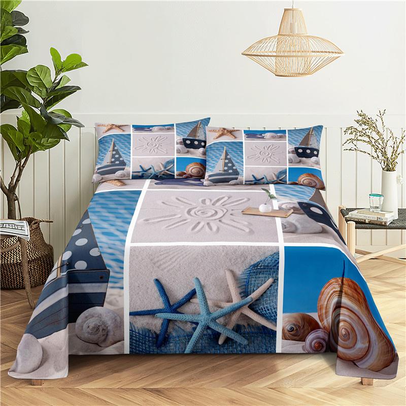 2/3Pcs Beach Bedding Sheet Home Digital Printing Polyester Bed Flat Sheet With Pillowcase Print Bed Sheet