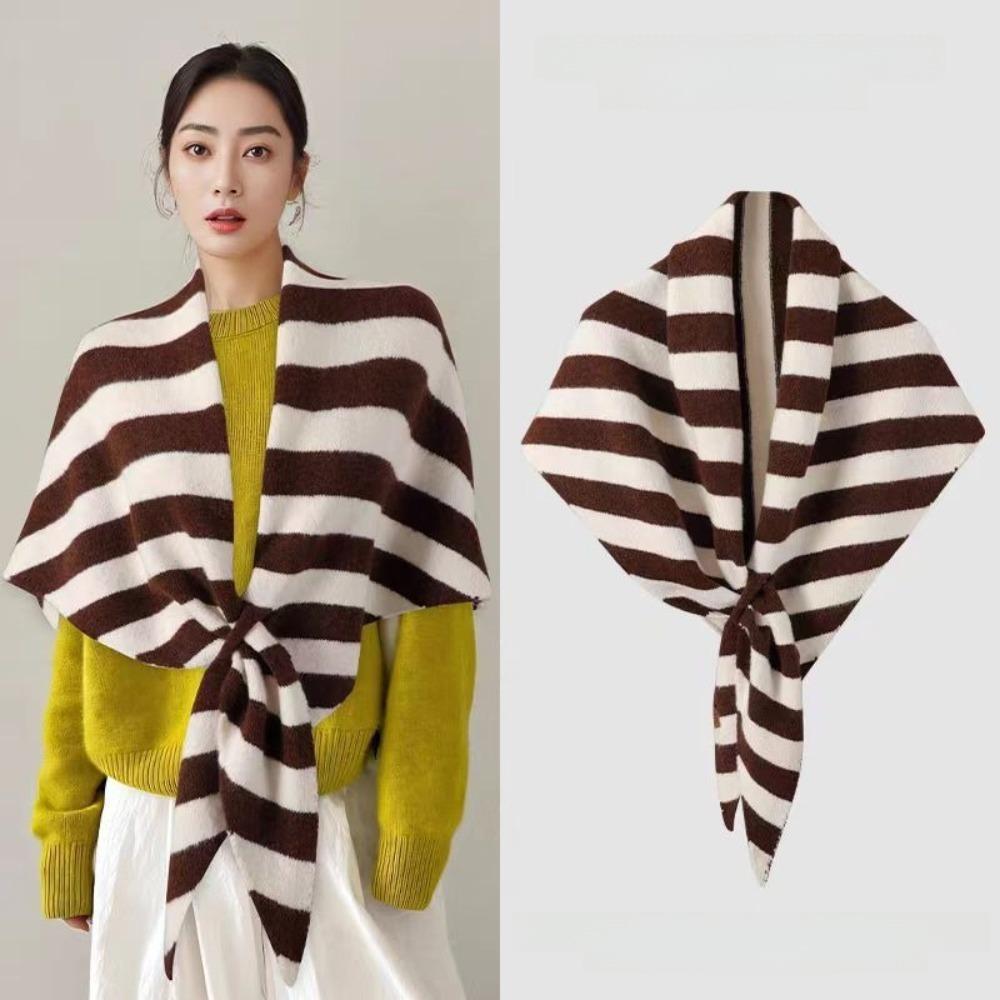 Plush Knitted Triangle Scarf Korean Style Cape Wraps Retro Striped Scarf  Autumn Winter