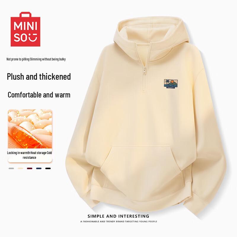 

MINISO Men s Fleece Lined Half-Zip Hooded Sweatshirt 2XL
