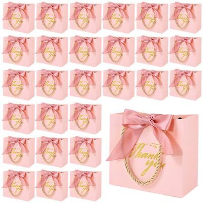 20/50pcs Thank You Gift Bags Reusable Paper Party Bags with Handles Gold Bow Ribbon Mini Pink Party Favor Bags for Birthday