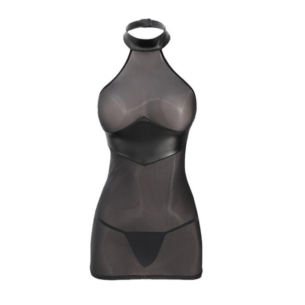 Emotional Lingerie Abstinence Stepmother Skirt Patent Leather Sexy Splicing Perspective Hip Skirt Secretary Uniform Women's Pajamas