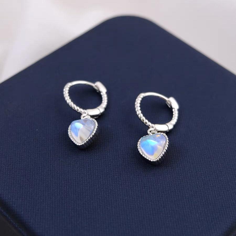 

BF CLUB 925 Sterling Silver Earrings For Women Trendy Moonstone Heart Earring Jewelry Prevent Allergy Party Accessories