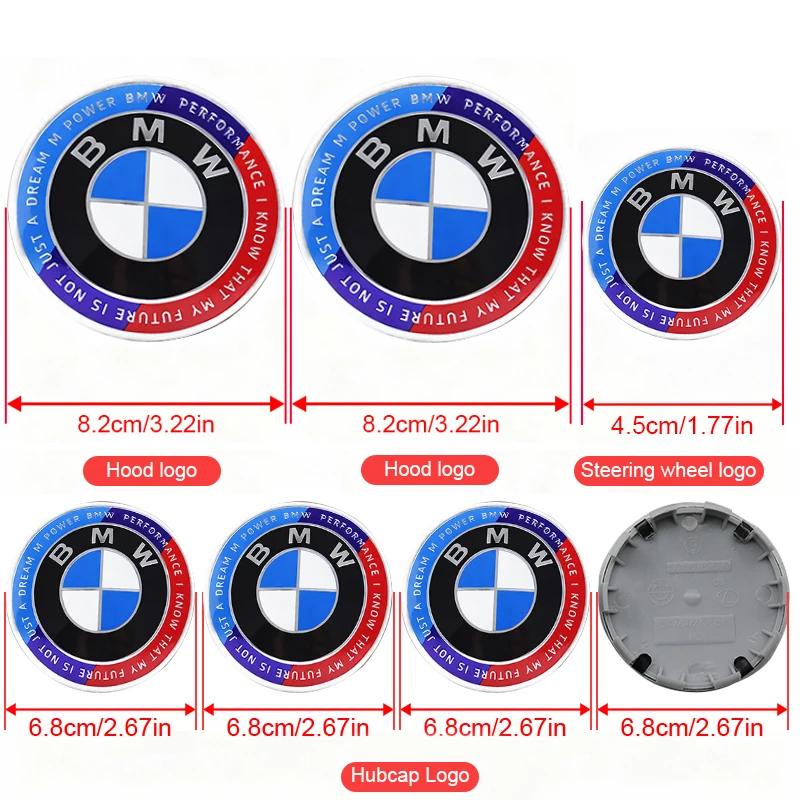

7Pcs Car Front Rear Logos Wheel Hub Center Cover Steering Wheel Center Badge Sticker For BMW F22 X6E71 E70 X5G05 G60 X5E53 E46