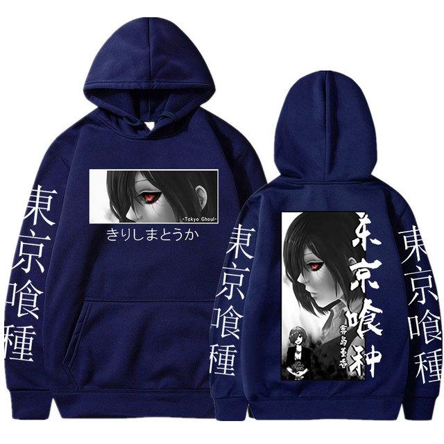 Japanischer Anime Tokyo Ghoul Hoodies Touka Kirishima Augen Cartoon Bedruckte Baumwollpullover Unisex Casual Übergroßes Sweatshirt Harajuku Streetwear
