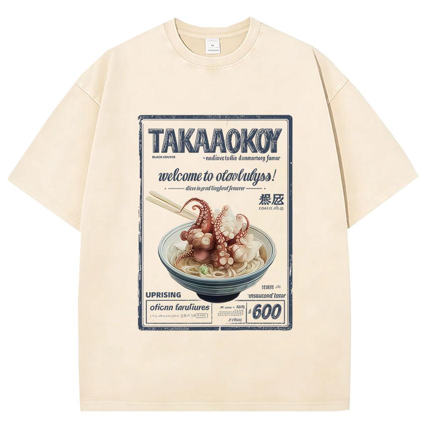 Divertente Osaka Dotonbori Polpo Ubriaco Giapponese Retrò Lavata Maglietta Unisex Donna Abbigliamento Umoristico Moda Cotone Manica Corta T-shirt