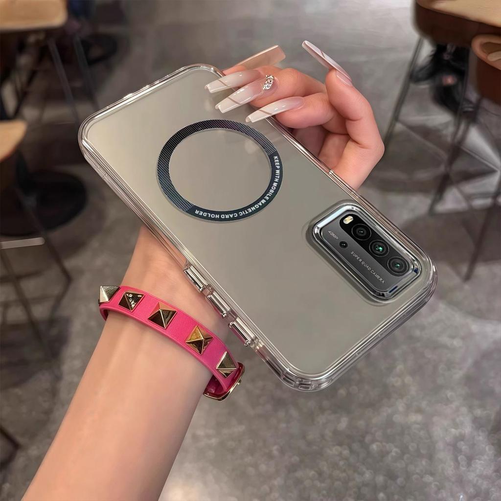 Case for Xiaomi Redmi 9T Minimal Semi-Transparent Magnetic Casing Raised Electroplated Lens Bezel Anti-Slip Drop Resistant Protective Shell