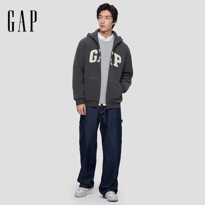 Unisex Fleece Contrast Logo Loose Fit Hooded Zip-Up Hoodie