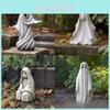 Adorable White Ghost Outdoor Statue Charming Resin Garden Decoration For Halloween Festivities