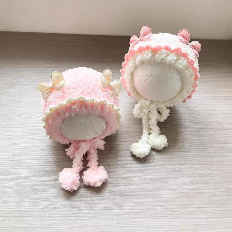 Adorable Children's Plush Knit Hat with Lace Ear Protection for Boys and Girls - Warm and Thick for Autumn and Winter