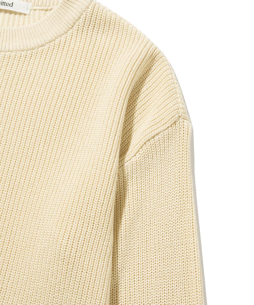 KNITTED Soft Cotton Drop Shoulder Waffle Knit Oatmeal
