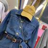 2024 Spring Korean Retro Denim Waist-Slimming Dark Blue Dress