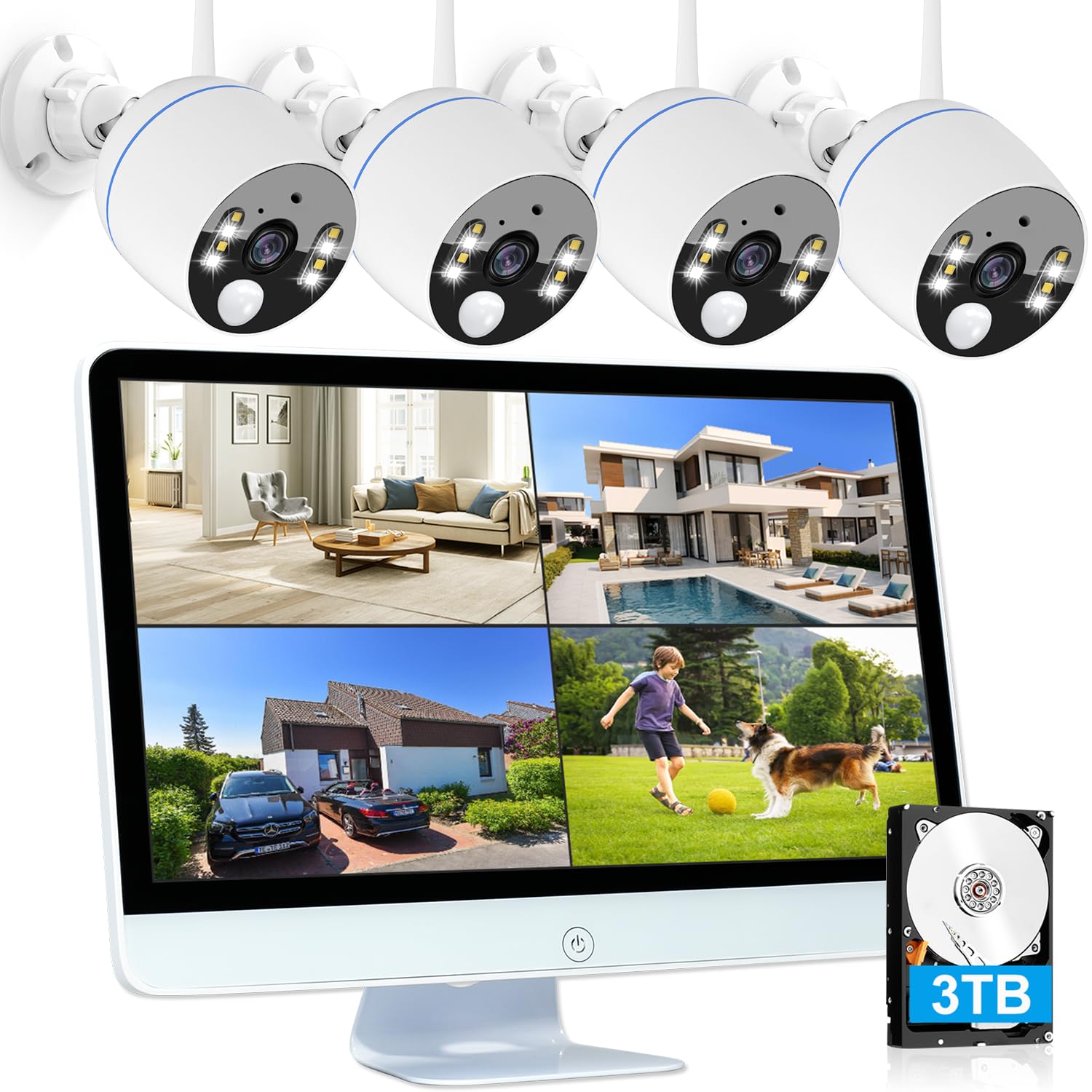 

YESKAMOO Wireless Surveillance Camera with 5MP IPS Security 3TB HDD units AI Person Motion Night IP66 Waterproof and Continuous and Motion Detection