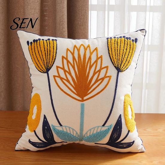 Floral Pattern Throw Pillow Shams Farmhouse Cushion Cover, 3D Flower Embroidery Decorative Light Luxury Bed Covers Case for Living Room Couch