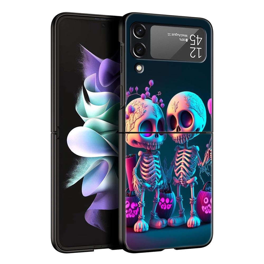 Hard PC Phone Case For Samsung Galaxy Z Flip 7 6 5 4 Black Cover For Galaxy Z Flip 3 Foldable Shockproof Skeleton Love Skull Bag