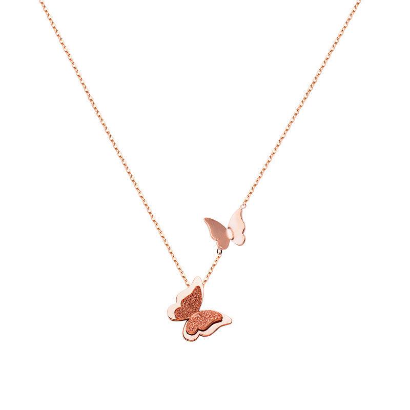 Korean Style Butterfly Necklace in 18K Rose Gold Titanium Steel