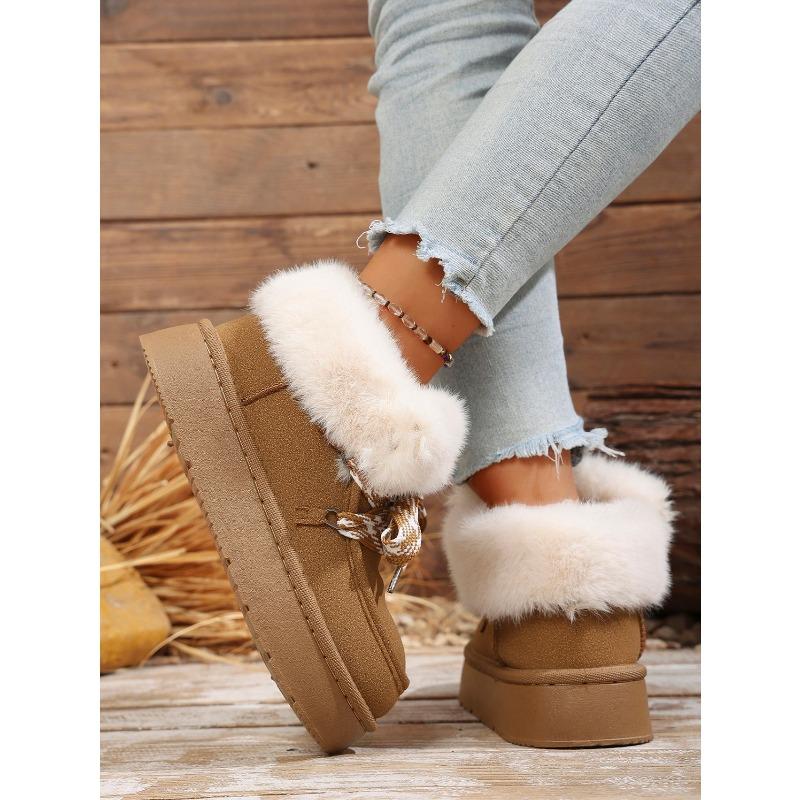 Winter New Lace-up Thick-soled Wool Wool Cotton Shoes 2025 Plus Size Muffin Fleece Warm Snow Boots for Women