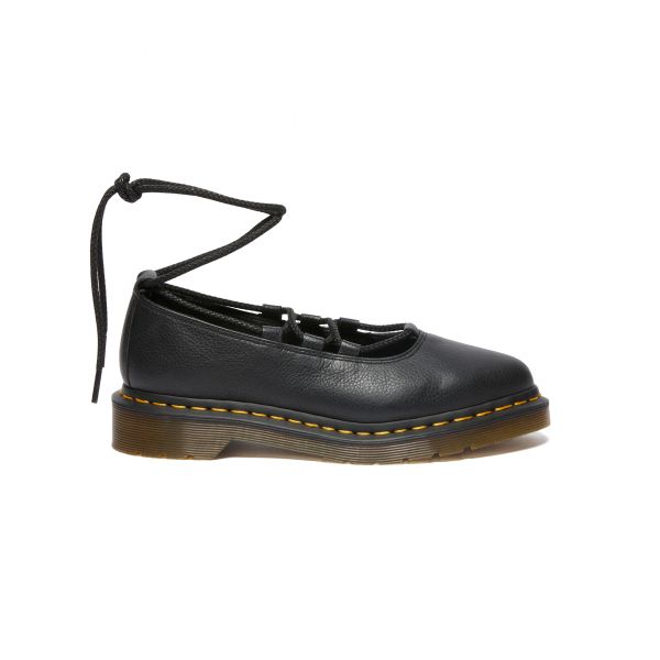 Dr. Martens Sapatos Elphie II de Couro Confortáveis Versáteis Flats Mary Jane Sapatos Femininos Preto 40683001