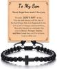 Black Onyx Stone Cross Bracelet for Men Teens Boys, Cross Jewelry Christian Gifts for Easter, Christmas, Birthday, Religious