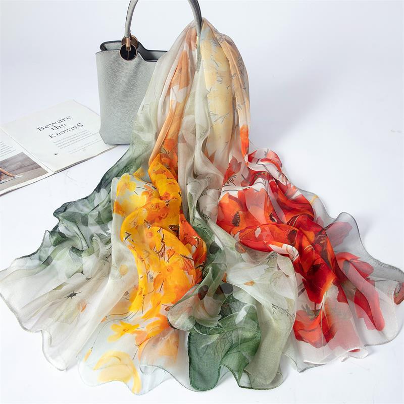 New 100% Mulberry Silk Silk Scarf Pure Chiffon Silk Scarf Shawl Exquisite Scarf Yarn