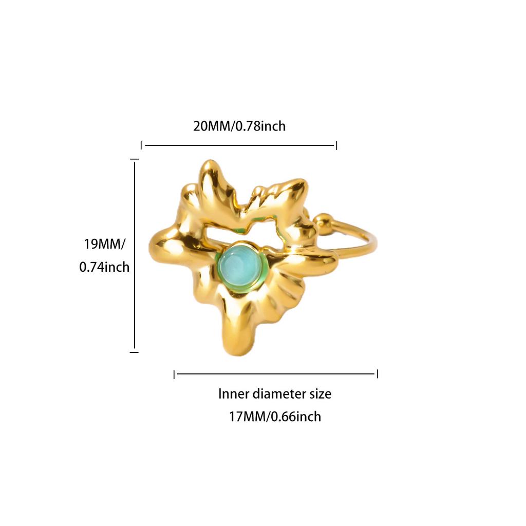 Green Opal Stone Rings For Women Girls Gold Color Stainless Steel Ring Wedding Aesthetic Y2K Jewelry Accessories Party Gift