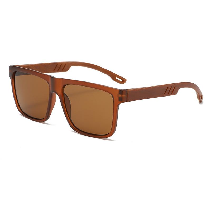 New Square Casual Sunglasses Wood Grain Spring Hinges UV400 Protection Unisex Outdoor Daily Eyewear