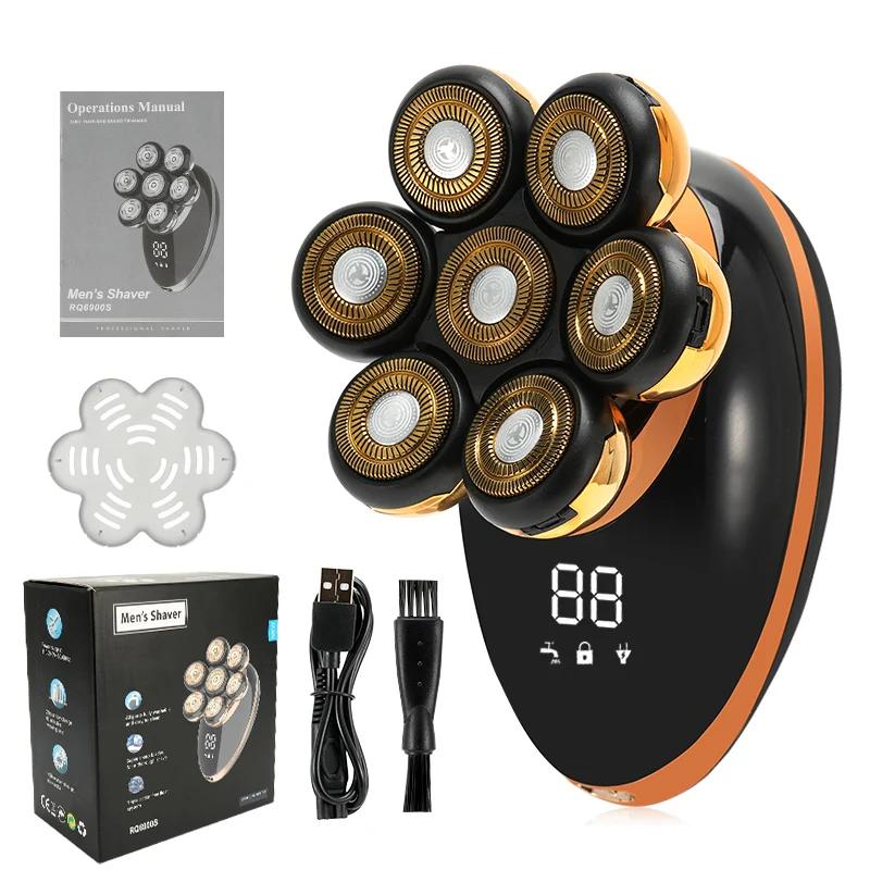 

7D Floating Men Shaver Wet Dry Beard Hair Trimmer Electric Razor Rechargeable Bald Head Shaving Machine LCD Display золотой