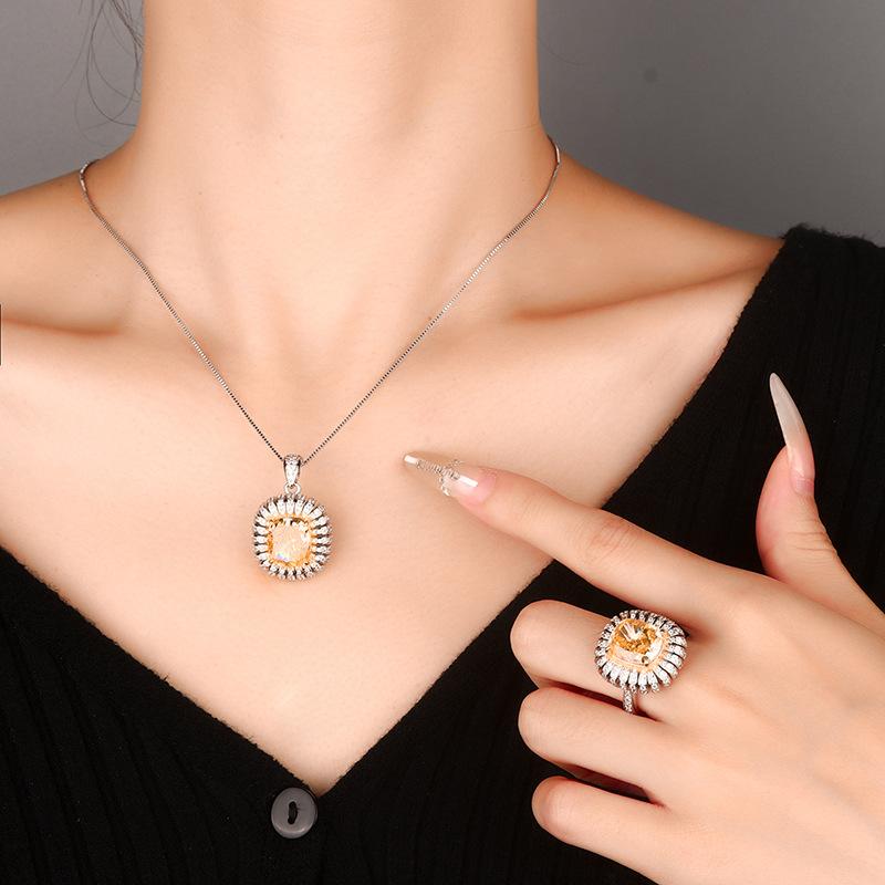 Jewelry High Carbon Diamond Ice Flower Cut Colored Diamond Copper Inlaid Light Luxury Pendant 1 Set 0 * 12