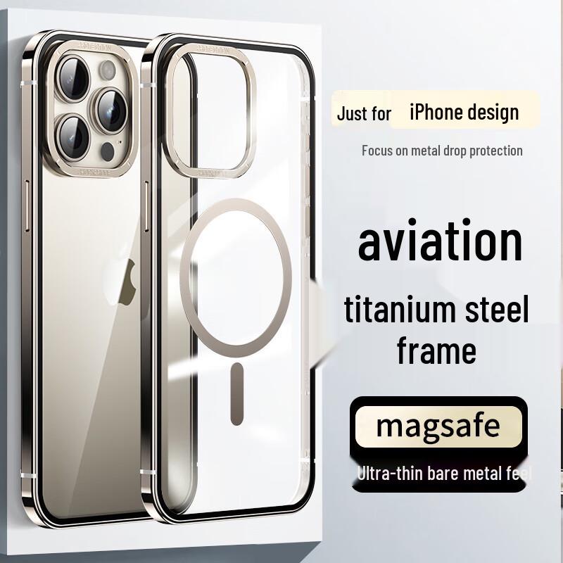 

IM-CHEN Titanium Steel Frame Magsafe Case for iPhone 15 Pro Max iPhone 15 Pro Max