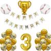Boys' Baseball Birthday Balloon Set, Baseball Birthday Trophy Balloon Decoration Set, 3rd Birthday, Number Balloons Included