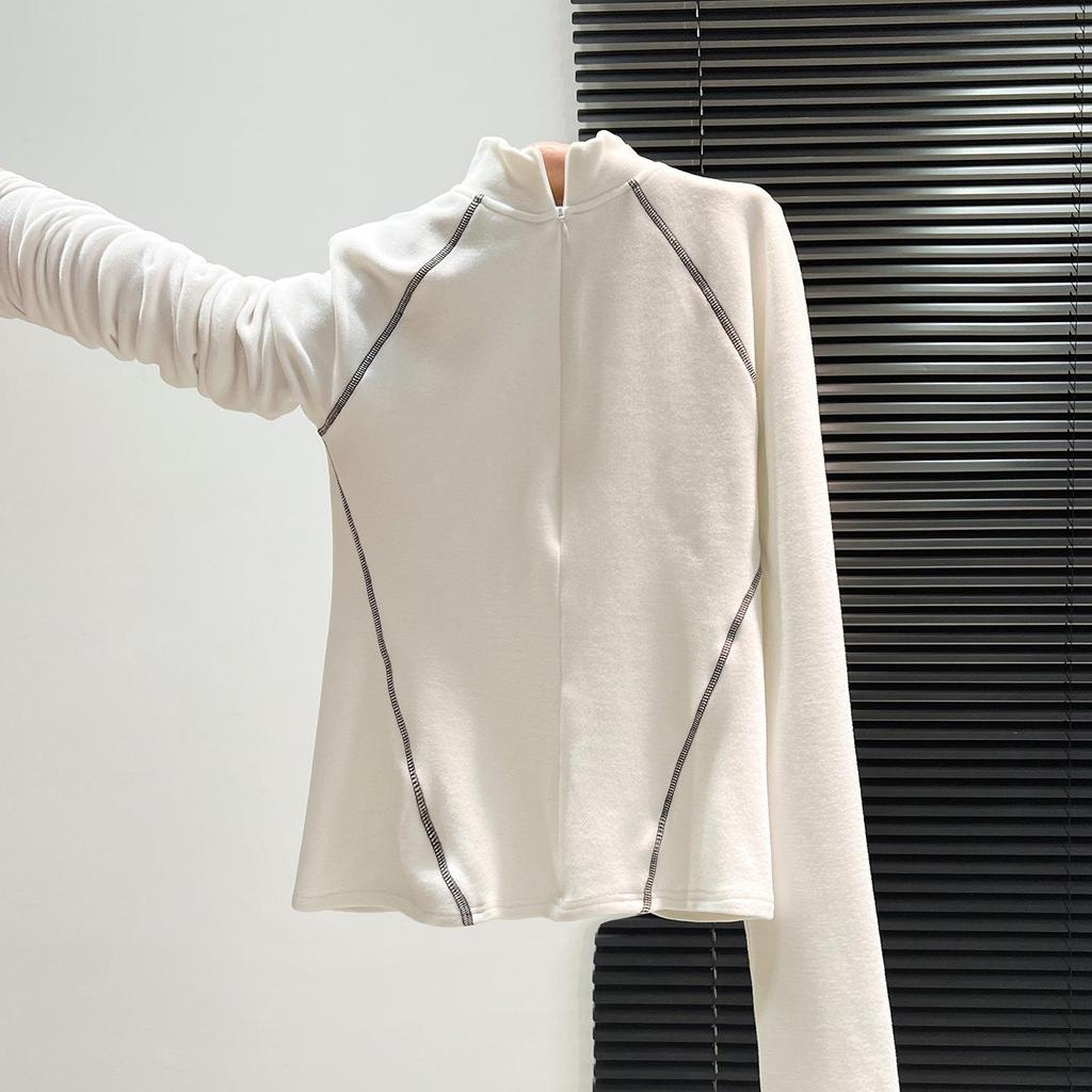 Dual-Sided German Velvet Zipper Long Sleeve Women's Top, 2025 Autumn/Winter High Collar, Plus Velvet Warm Base Layer Shirt