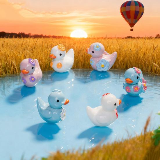 12Pcs Mini Resin Floral Ducks Colorful Miniature Duck Figurines Cute Mini Animal Collectibles for Fairy Garden Decor DIY Crafts Fish Tank Decoration