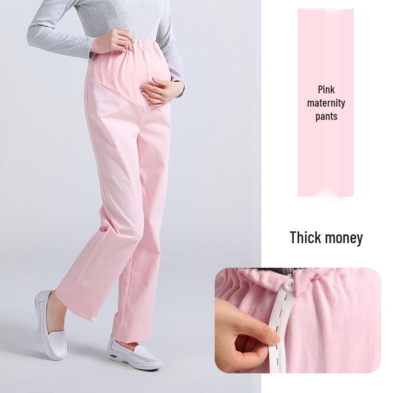 Maternity Nurse Pants - Adjustable Waist, Full Belly Support, Thick & Thin, Blue, Pink, White, Plus Size, Summer