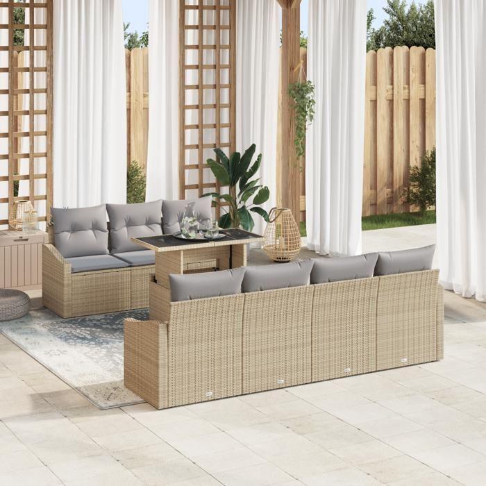 VidaXL Ensemble de canapé de jardin 8 pièces avec coussins beige en poly rotin 3357683