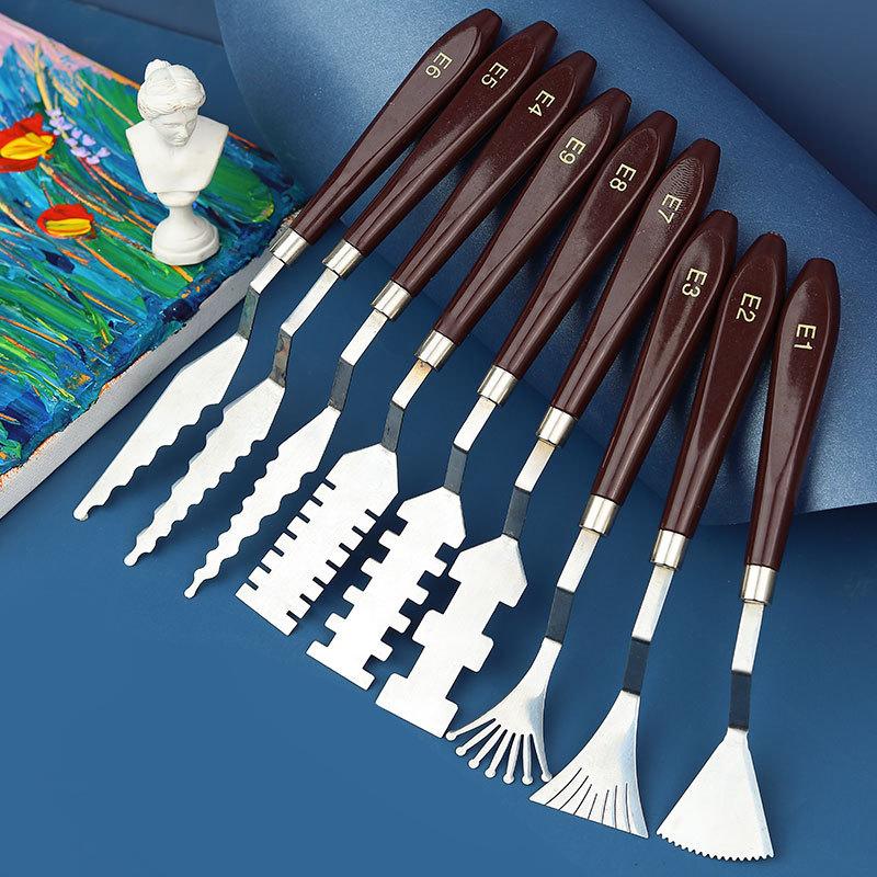 Special-Shaped Mahogany Handle Stainless Steel Spatula Kit Palette Gouache