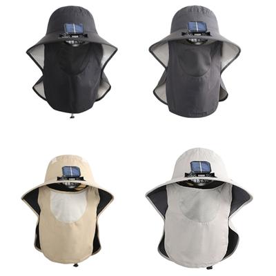 Solar Power Fisherman Hat With 3 Speed Fan Rechargeable Battery Face Neck Cover Sunproof Hat For Hiking Fishing